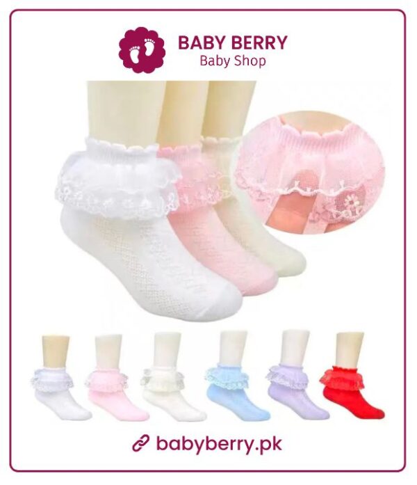 Children Sock Non-Slip Summer Cotton-White Ruffle Frilly Girl Princess Socks